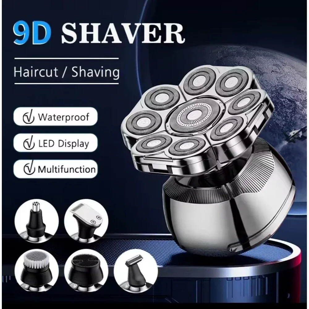 5 in 1 Mens LCD Digital Display Razor High Power Haircut Bald Head 9D Shaver NEW